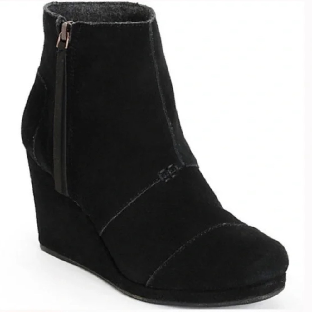 Toms Desert Wedge Booties High Black Suede Size 10 - Picture 3 of 6